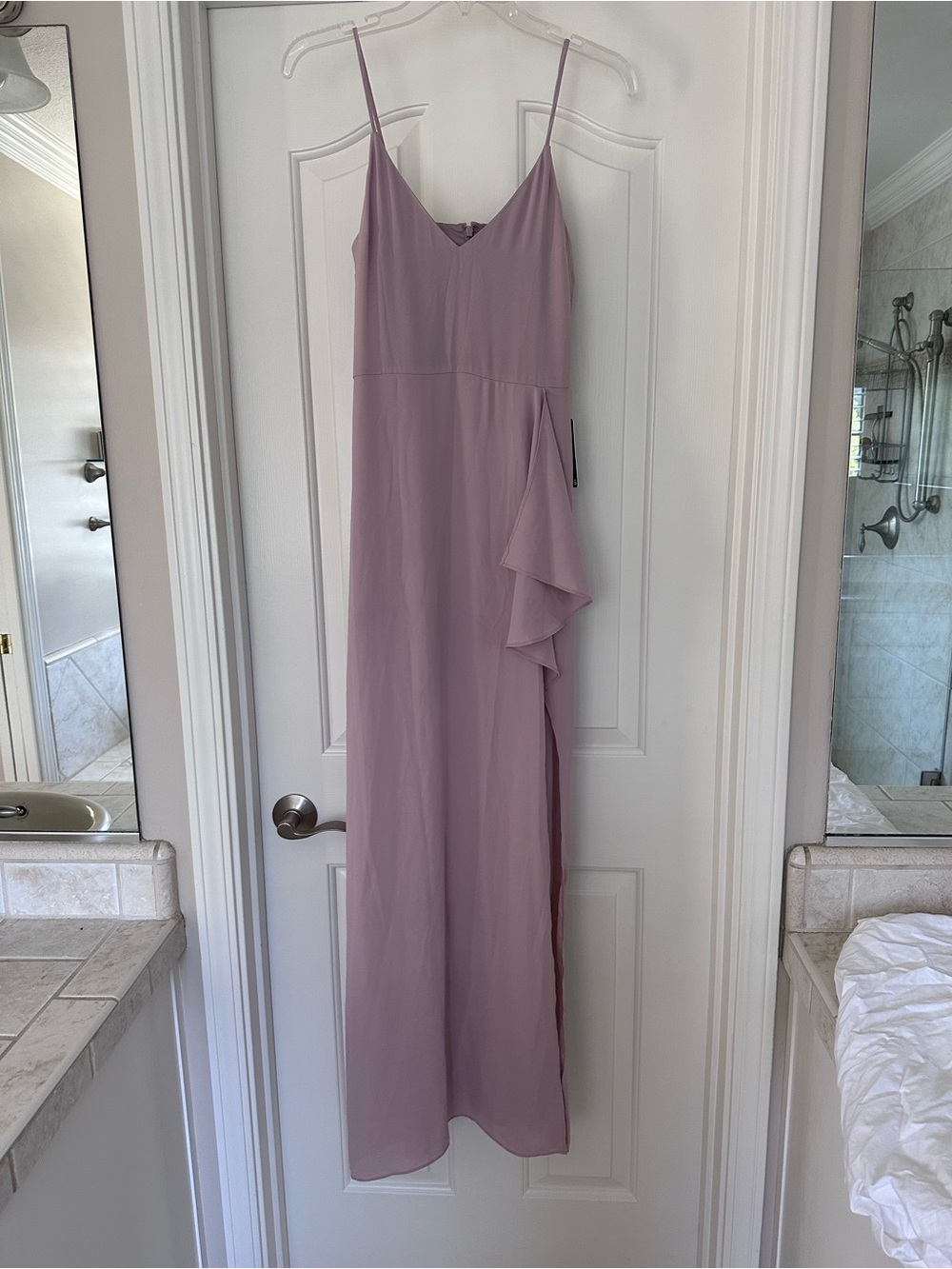 Express mauve pink Spaghetti Strap Maxi Dress with Side Ruffle